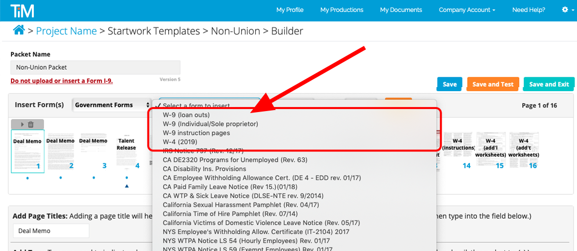 Builder_Startwork_Templates_Non_Union_Government_Forms_second_drop_down_W-9_W-4_indicated.png